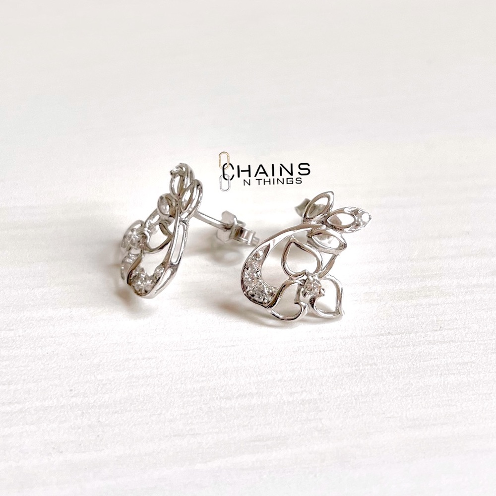 Flower Floral Earrings REAL 18k Solid White Gold stamped 5A Cubic Zircon Fashion